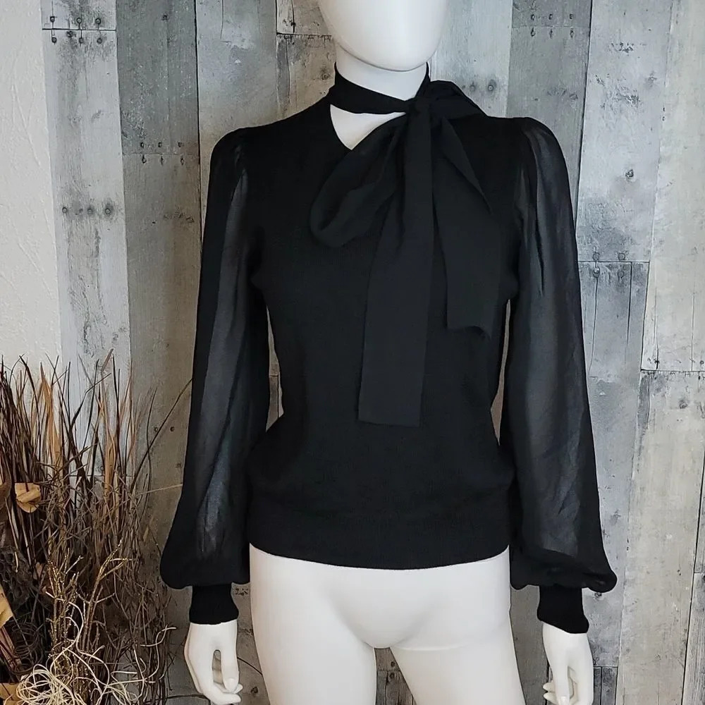 Nwot Generation Love Tie Neck Sheer Sleeve Blouse